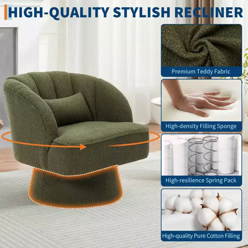 Modern Swivel Barrel Accent Chair 360 Teddy Fabric Upholstered Armchair with Striped Backrest & Plush Padding Comfy Round Lounge Chair
