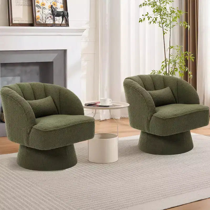 Modern Swivel Barrel Accent Chair 360 Teddy Fabric Upholstered Armchair with Striped Backrest & Plush Padding Comfy Round Lounge Chair