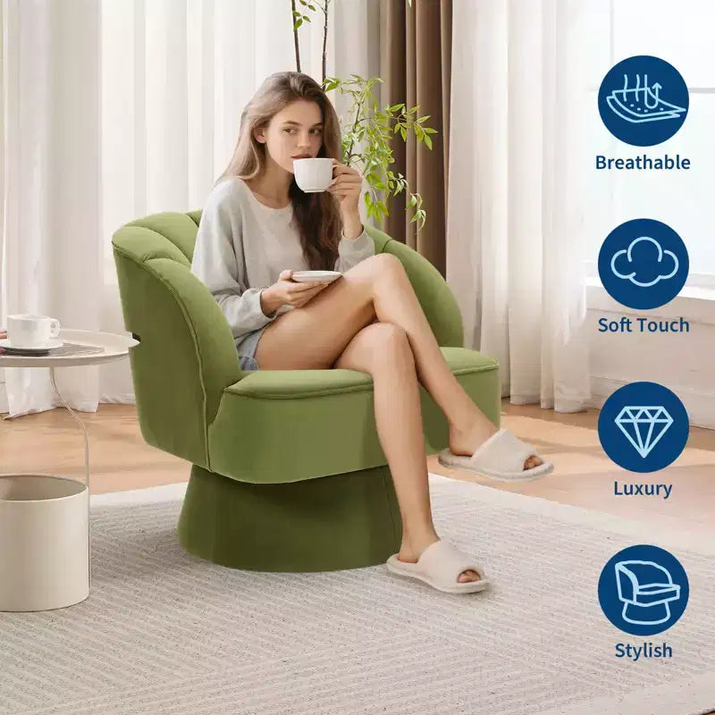 Modern Swivel Barrel Accent Chair 360 Teddy Fabric Upholstered Armchair with Striped Backrest & Plush Padding Comfy Round Lounge Chair