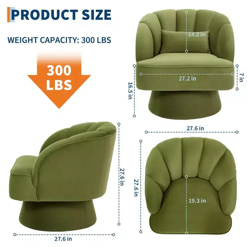 Modern Swivel Barrel Accent Chair 360 Teddy Fabric Upholstered Armchair with Striped Backrest & Plush Padding Comfy Round Lounge Chair