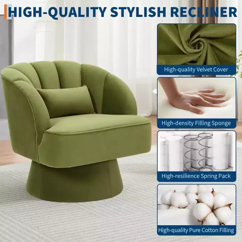 Modern Swivel Barrel Accent Chair 360 Teddy Fabric Upholstered Armchair with Striped Backrest & Plush Padding Comfy Round Lounge Chair