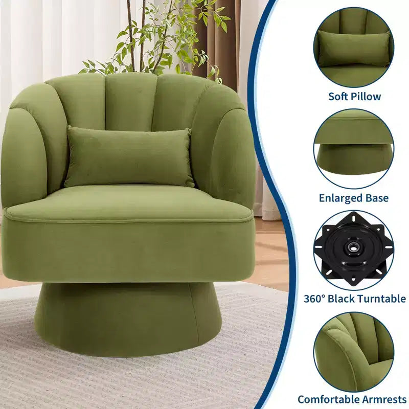 Modern Swivel Barrel Accent Chair 360 Teddy Fabric Upholstered Armchair with Striped Backrest & Plush Padding Comfy Round Lounge Chair
