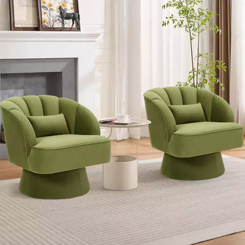 Modern Swivel Barrel Accent Chair 360 Teddy Fabric Upholstered Armchair with Striped Backrest & Plush Padding Comfy Round Lounge Chair