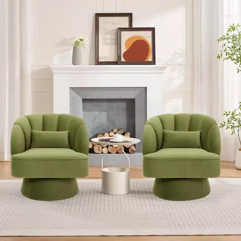 Modern Swivel Barrel Accent Chair 360 Teddy Fabric Upholstered Armchair with Striped Backrest & Plush Padding Comfy Round Lounge Chair