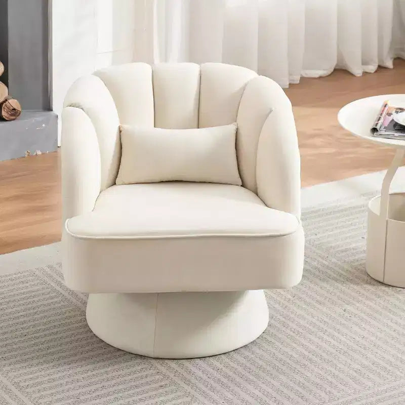 Modern Swivel Barrel Accent Chair 360 Teddy Fabric Upholstered Armchair with Striped Backrest & Plush Padding Comfy Round Lounge Chair