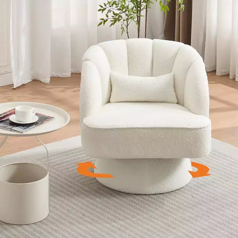 Modern Swivel Barrel Accent Chair 360 Teddy Fabric Upholstered Armchair with Striped Backrest & Plush Padding Comfy Round Lounge Chair