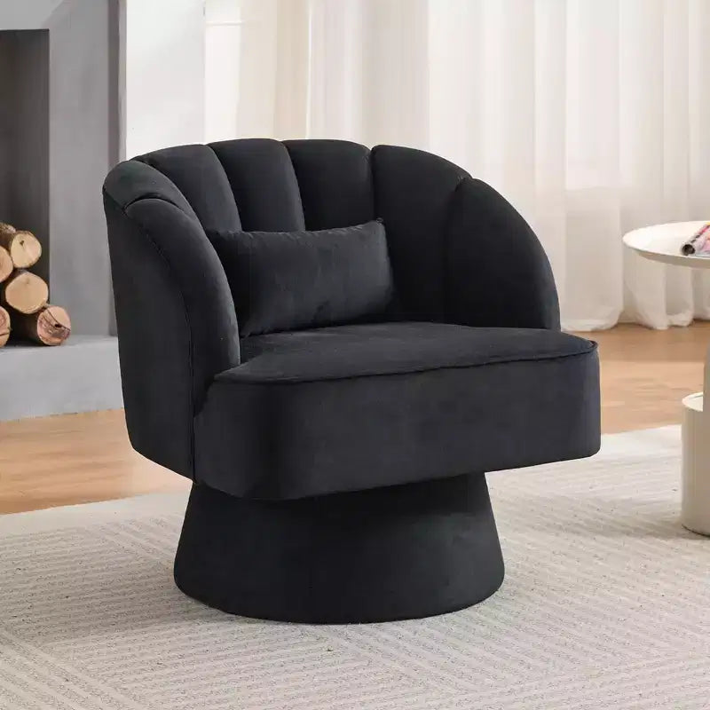 Modern Swivel Barrel Accent Chair 360 Teddy Fabric Upholstered Armchair with Striped Backrest & Plush Padding Comfy Round Lounge Chair
