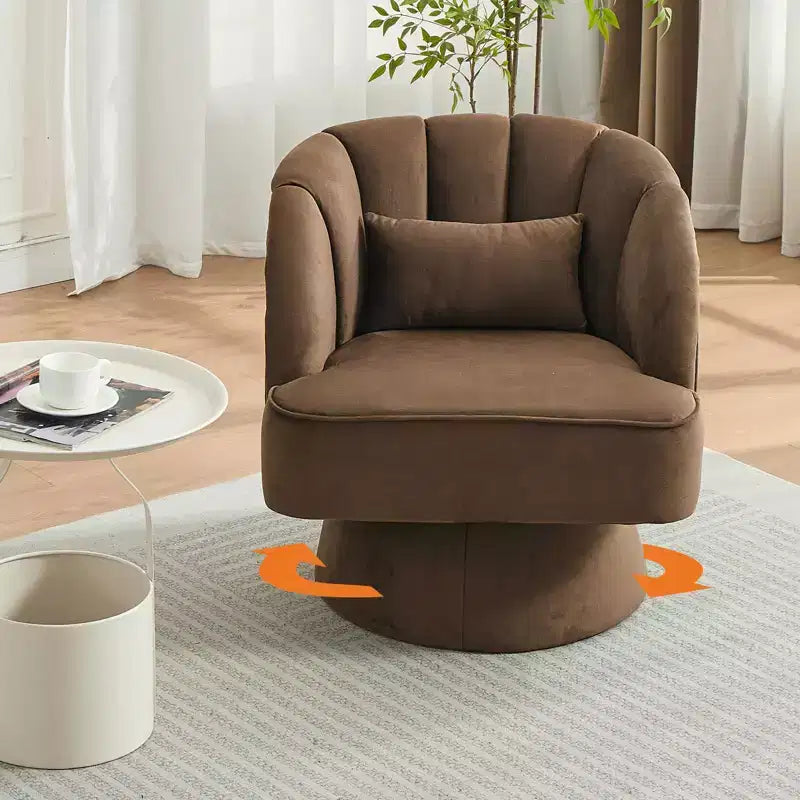 Modern Swivel Barrel Accent Chair 360 Teddy Fabric Upholstered Armchair with Striped Backrest & Plush Padding Comfy Round Lounge Chair