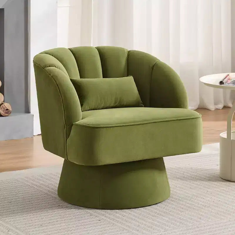 Modern Swivel Barrel Accent Chair 360 Teddy Fabric Upholstered Armchair with Striped Backrest & Plush Padding Comfy Round Lounge Chair