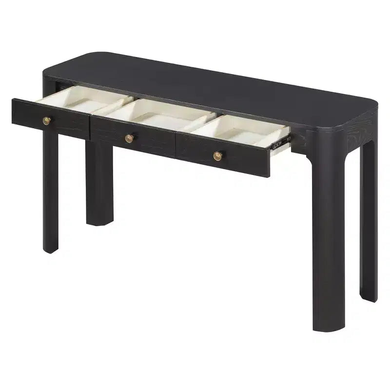 Okak Vintage Wood Veneer Console Table with 3 Storage Drawers & Curved Corners Elegant Entryway Table for Foyer Hallway Living Room