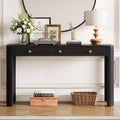 Okak Vintage Wood Veneer Console Table with 3 Storage Drawers & Curved Corners Elegant Entryway Table for Foyer Hallway Living Room