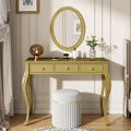 Luxury Dressing Table with 3-Drawer Console for Storage Wall-Mounted Oval Mirror Elegant Beauty Station for Bedroom Dressing Room Salon