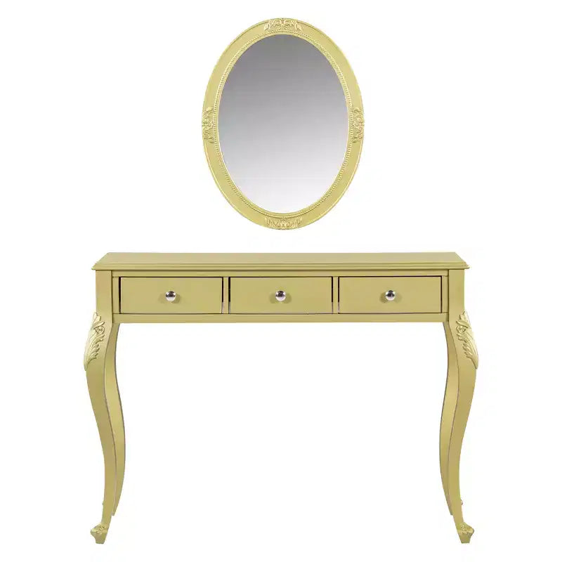 Luxury Dressing Table with 3-Drawer Console for Storage Wall-Mounted Oval Mirror Elegant Beauty Station for Bedroom Dressing Room Salon