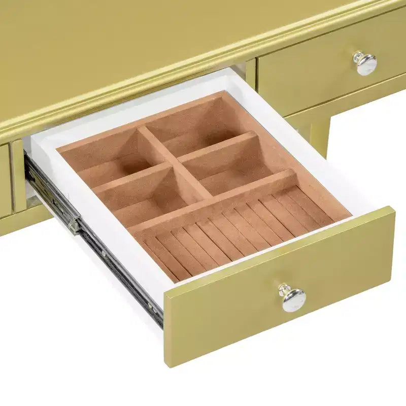Luxury Dressing Table with 3-Drawer Console for Storage Wall-Mounted Oval Mirror Elegant Beauty Station for Bedroom Dressing Room Salon
