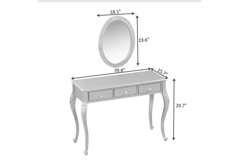 Luxury Dressing Table with 3-Drawer Console for Storage Wall-Mounted Oval Mirror Elegant Beauty Station for Bedroom Dressing Room Salon