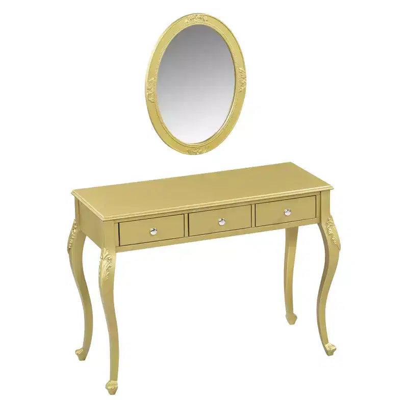 Luxury Dressing Table with 3-Drawer Console for Storage Wall-Mounted Oval Mirror Elegant Beauty Station for Bedroom Dressing Room Salon