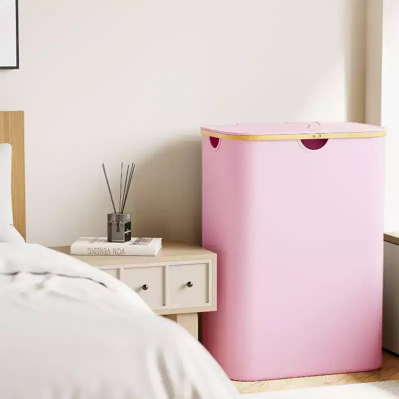Laundry Hamper 2-compartment with 2 Removable Bags 160L Collapsible Basket with Lid and Bamboo Handles SpaceAid