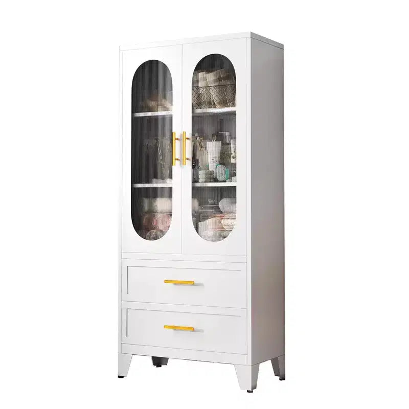 73 Tall Metal Storage Cabinet Kitchen Pantry Cabinet with 2 Glass Doors 2 Drawers 2 Adjustable Shelves White Cupboard Storage Organizer