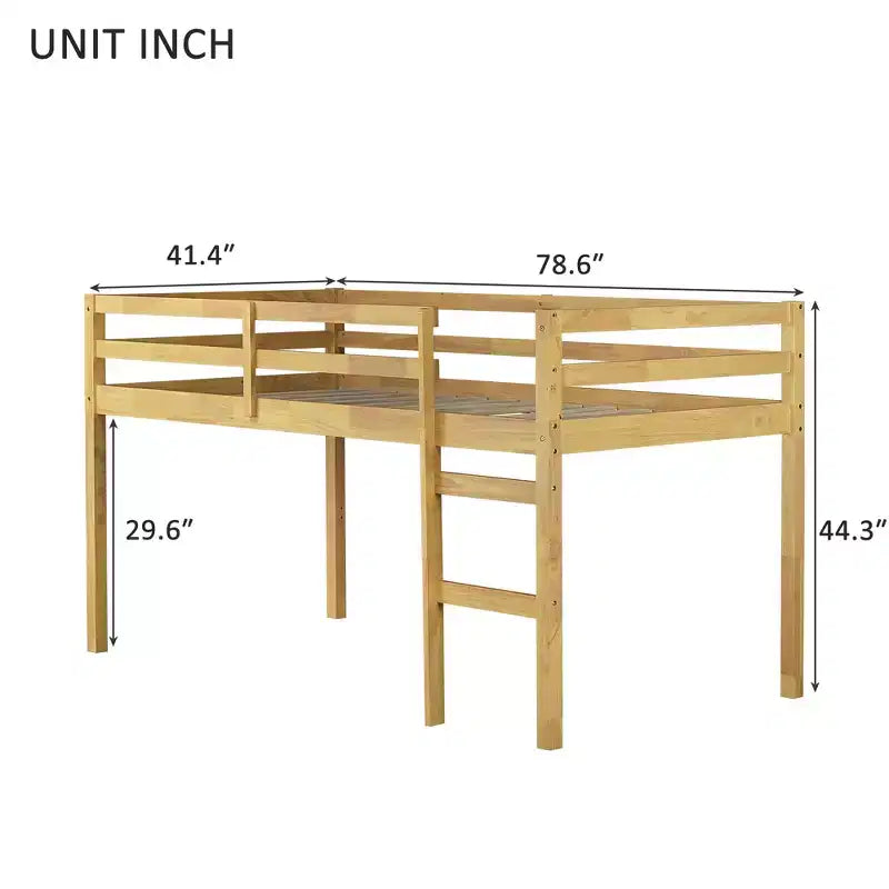 MAYEERTY Twin Loft Bed Solid Rubber Wooden with Ladder Bed Platform of Strengthened Slats for Living Room Beige