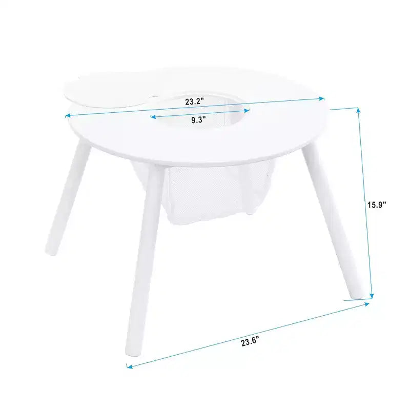 Whisen Kids Table and Chair Set High-Quality Wood Hidden Storage Mesh Bag Multi-Functional for Indoor/Outdoor Use - White