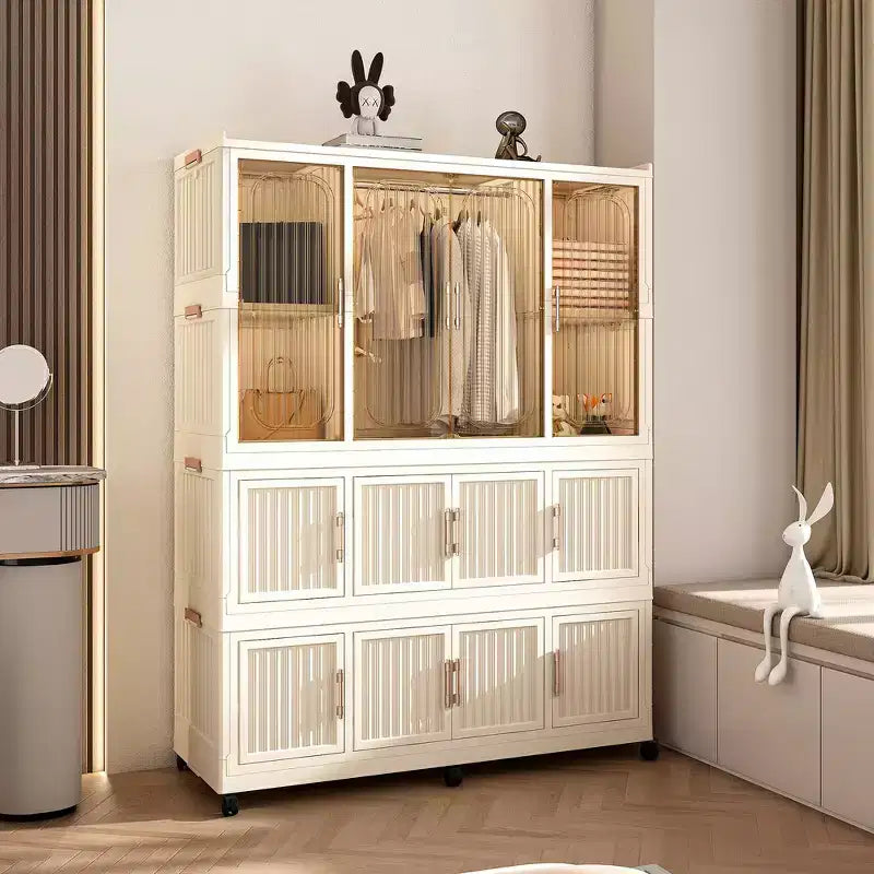 Whisen Wardrobe Closet Storage Organizer Clothes Dresser 9 Magnetic Doors-9 Cubes & 1 Hanging Rod 6 pcs Hangers