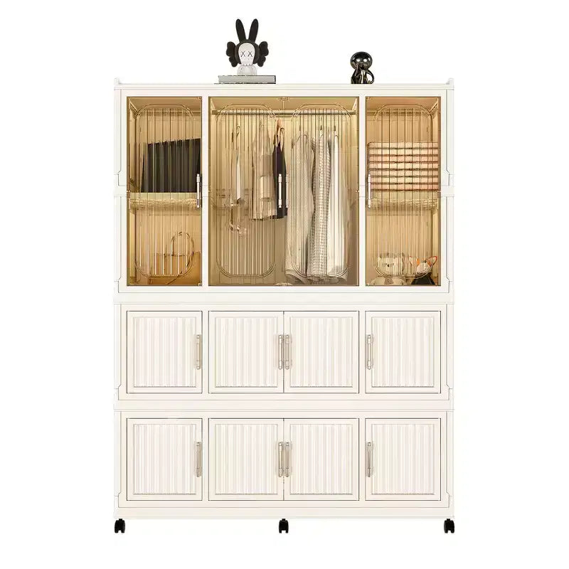 Whisen Wardrobe Closet Storage Organizer Clothes Dresser 9 Magnetic Doors-9 Cubes & 1 Hanging Rod 6 pcs Hangers