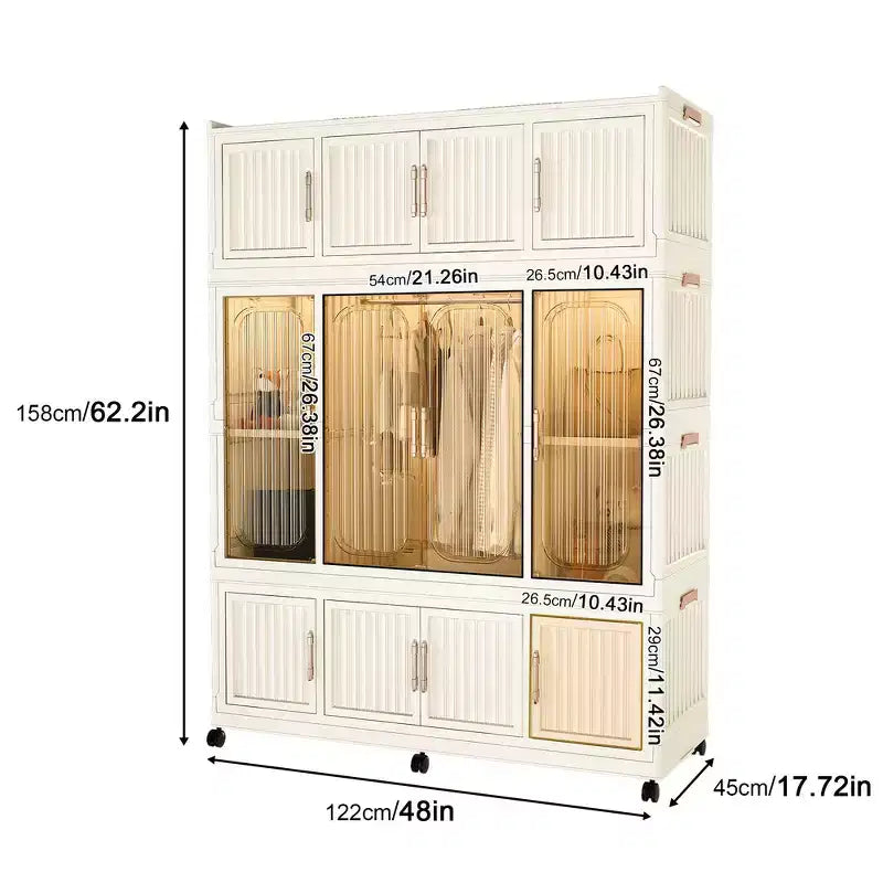 Whisen Wardrobe Closet Storage Organizer Clothes Dresser 9 Magnetic Doors-9 Cubes & 1 Hanging Rod 6 pcs Hangers