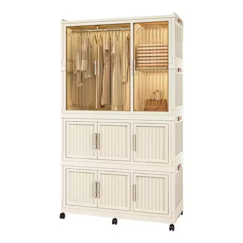 Whisen Wardrobe Closet Storage Organizer Clothes Dresser 9 Magnetic Doors-9 Cubes & 1 Hanging Rod 6 pcs Hangers