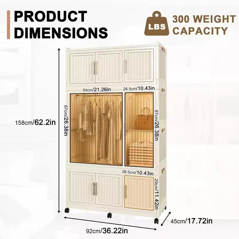 Whisen Wardrobe Closet Storage Organizer Clothes Dresser 9 Magnetic Doors-9 Cubes & 1 Hanging Rod 6 pcs Hangers