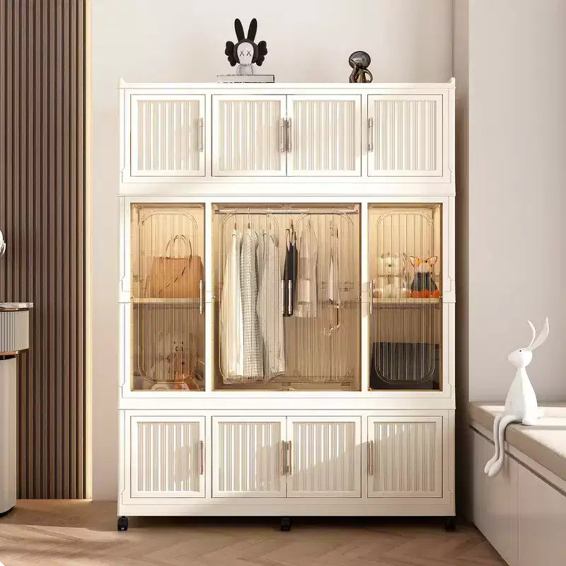 Whisen Wardrobe Closet Storage Organizer Clothes Dresser 9 Magnetic Doors-9 Cubes & 1 Hanging Rod 6 pcs Hangers