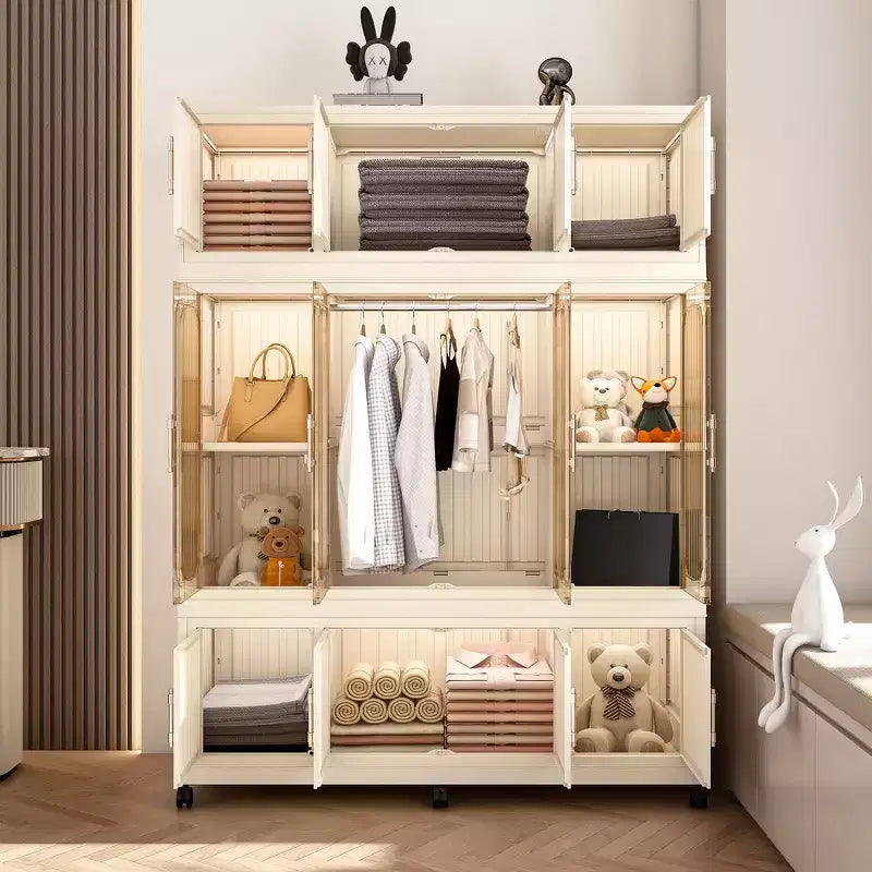 Whisen Wardrobe Closet Storage Organizer Clothes Dresser 9 Magnetic Doors-9 Cubes & 1 Hanging Rod 6 pcs Hangers