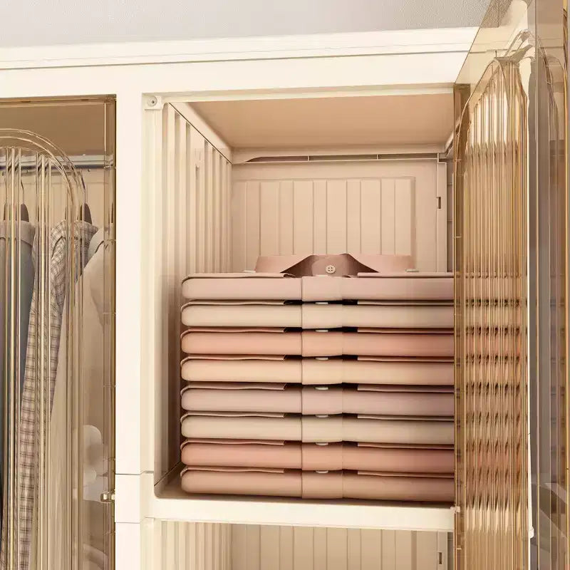 Whisen Wardrobe Closet Storage Organizer Clothes Dresser 9 Magnetic Doors-9 Cubes & 1 Hanging Rod 6 pcs Hangers