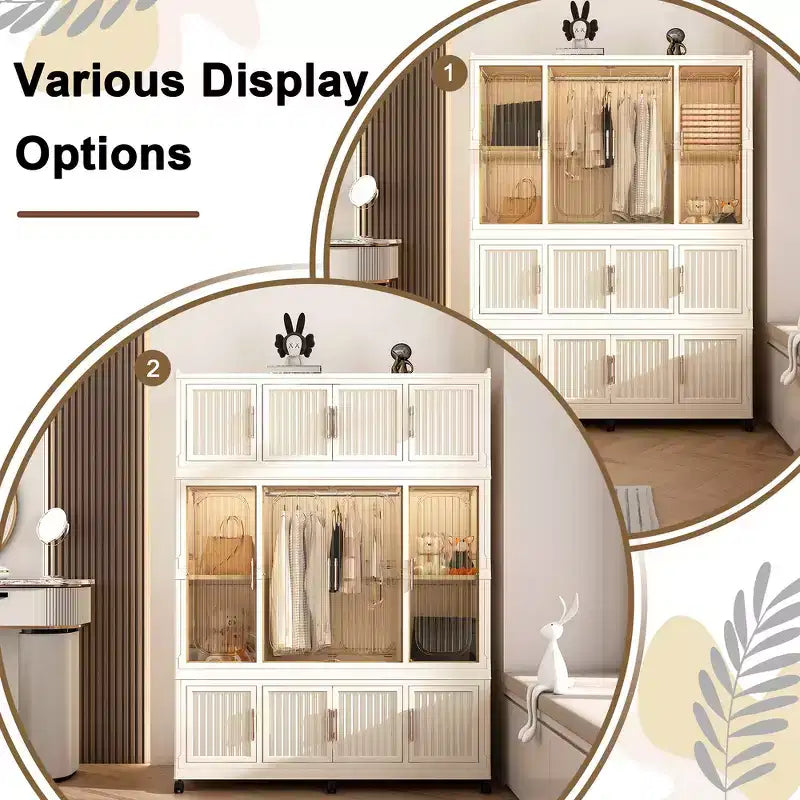 Whisen Wardrobe Closet Storage Organizer Clothes Dresser 9 Magnetic Doors-9 Cubes & 1 Hanging Rod 6 pcs Hangers