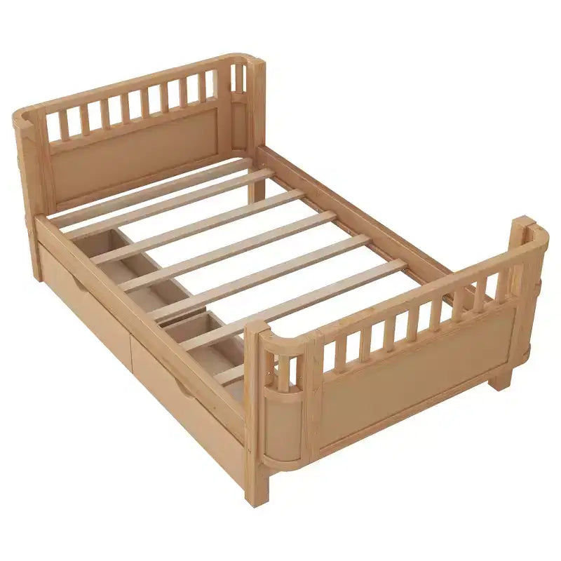 Twin/Full Size Wood Platform Bed for Kids Low Profile Bed with Safety Rails & Storage Drawers for Bedroom - ModernLuxe