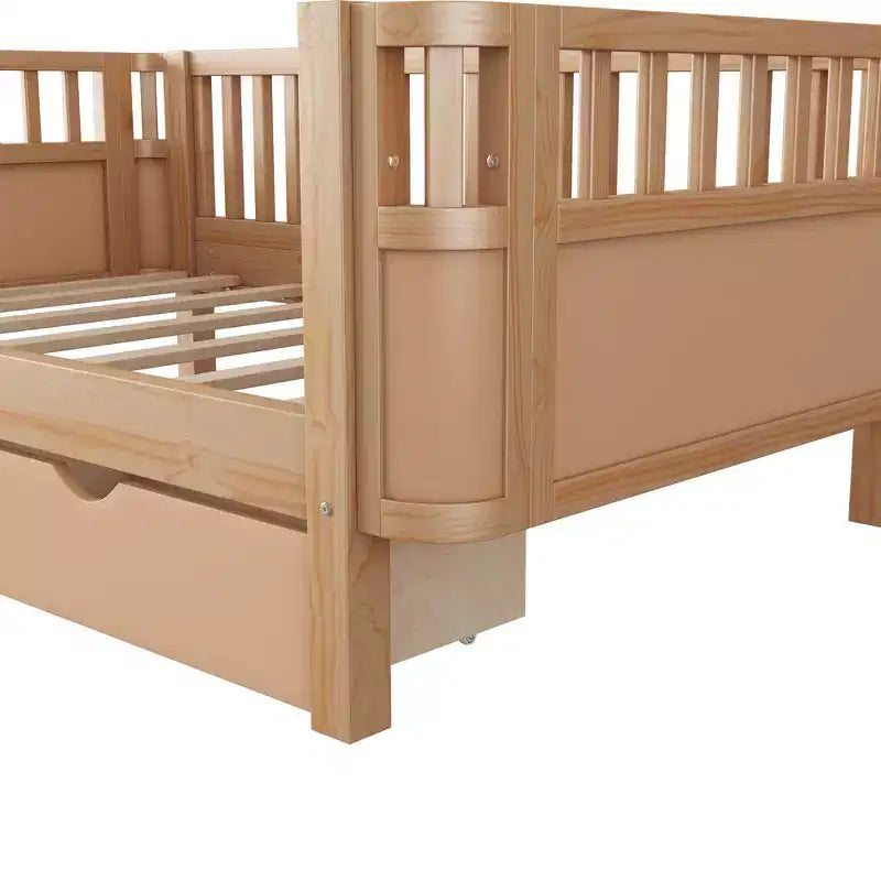 Twin/Full Size Wood Platform Bed for Kids Low Profile Bed with Safety Rails & Storage Drawers for Bedroom - ModernLuxe