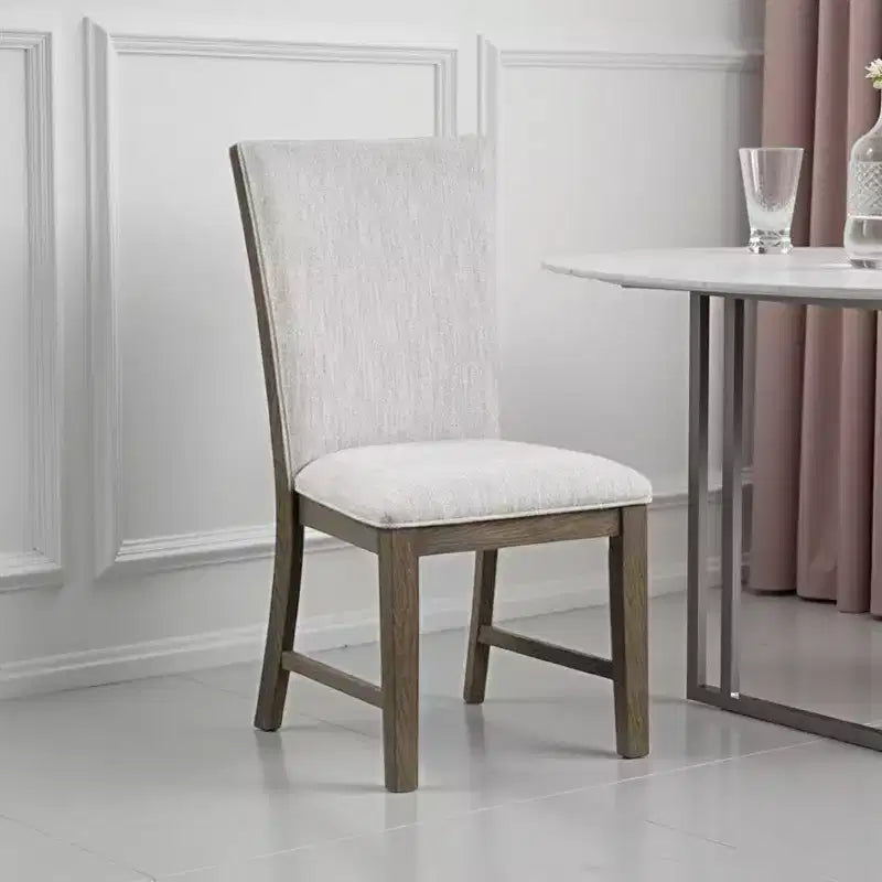 Royal Hampton Side Dining Chair Set of 2 Oak Brown Wood Gray Fabric and Foam