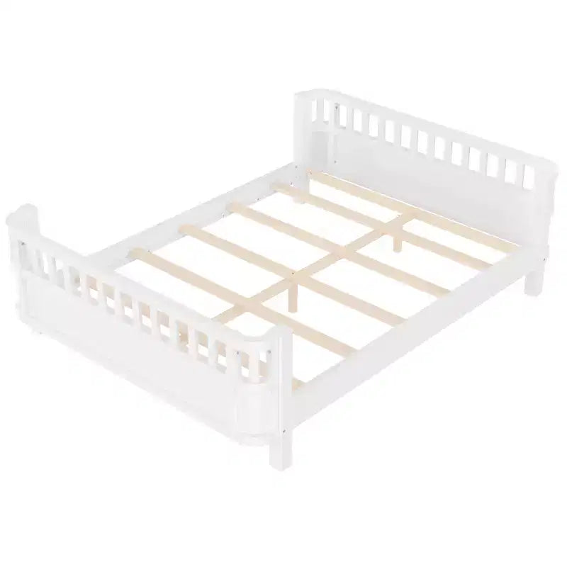 Bellemave Full Platform Bed with Safety Guardrails and Detachable Fence Solid Wood Platform Bed for Kids White