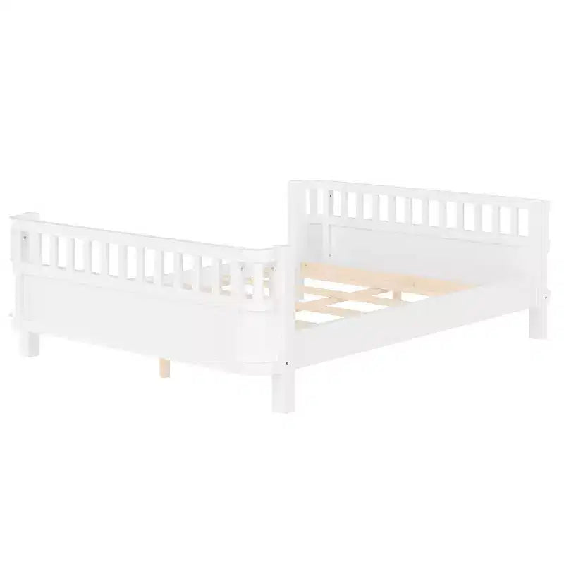 Bellemave Full Platform Bed with Safety Guardrails and Detachable Fence Solid Wood Platform Bed for Kids White