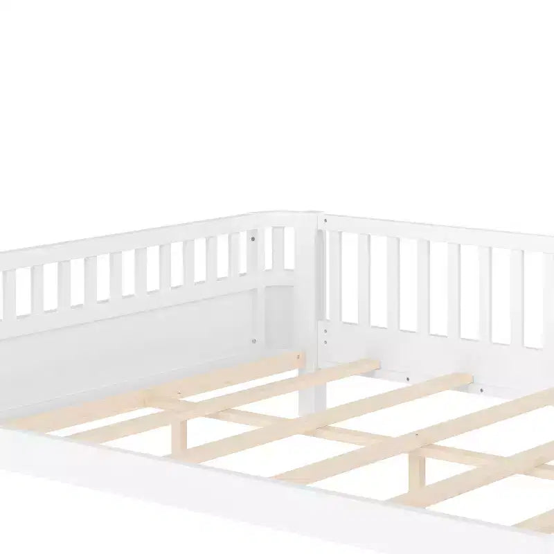 Bellemave Full Platform Bed with Safety Guardrails and Detachable Fence Solid Wood Platform Bed for Kids White