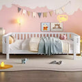 Bellemave Full Platform Bed with Safety Guardrails and Detachable Fence Solid Wood Platform Bed for Kids White
