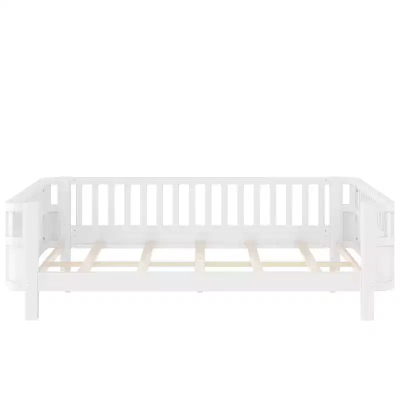 Bellemave Full Platform Bed with Safety Guardrails and Detachable Fence Solid Wood Platform Bed for Kids White