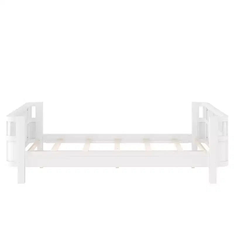 Bellemave Full Platform Bed with Safety Guardrails and Detachable Fence Solid Wood Platform Bed for Kids White