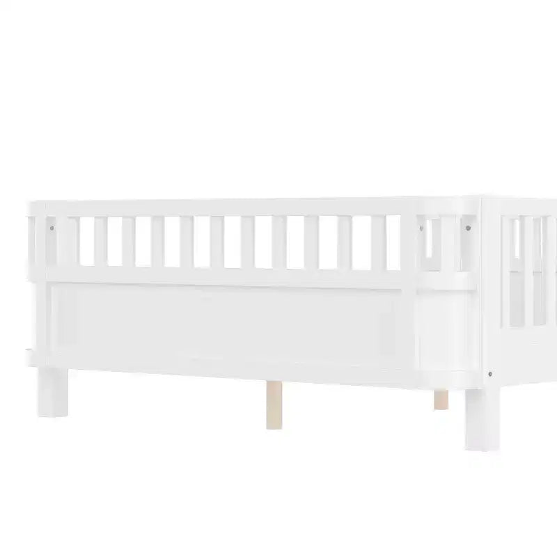 Bellemave Full Platform Bed with Safety Guardrails and Detachable Fence Solid Wood Platform Bed for Kids White
