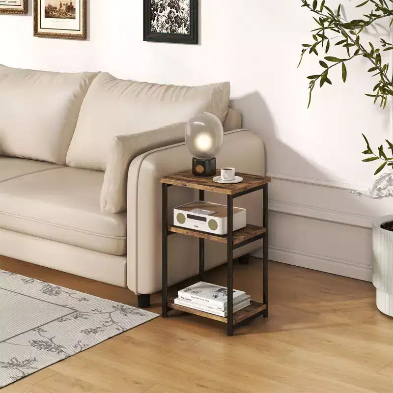 3 Tier Rustic Side Table for Small Spaces Small Wood Farmhouse End Table with Storage Shelves Slim Nightstand for Bedroom Living Room Office