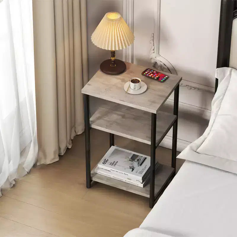 3 Tier Rustic Side Table for Small Spaces Small Wood Farmhouse End Table with Storage Shelves Slim Nightstand for Bedroom Living Room Office