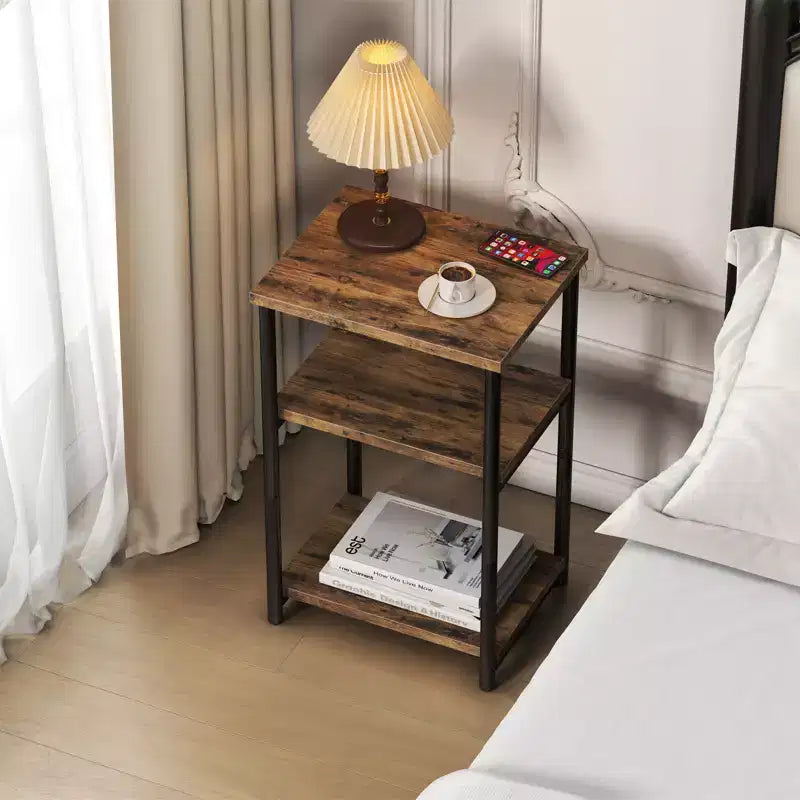 3 Tier Rustic Side Table for Small Spaces Small Wood Farmhouse End Table with Storage Shelves Slim Nightstand for Bedroom Living Room Office