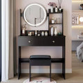 Vanity Desk with Mirror and Lights Makeup Vanity Table Set with Power Outlets and Chair 3 Lighting Colors Makeup Desk with 3 Drawer