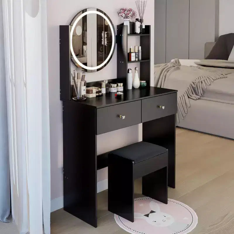 Vanity Desk with Mirror and Lights Makeup Vanity Table Set with Power Outlets and Chair 3 Lighting Colors Makeup Desk with 3 Drawer