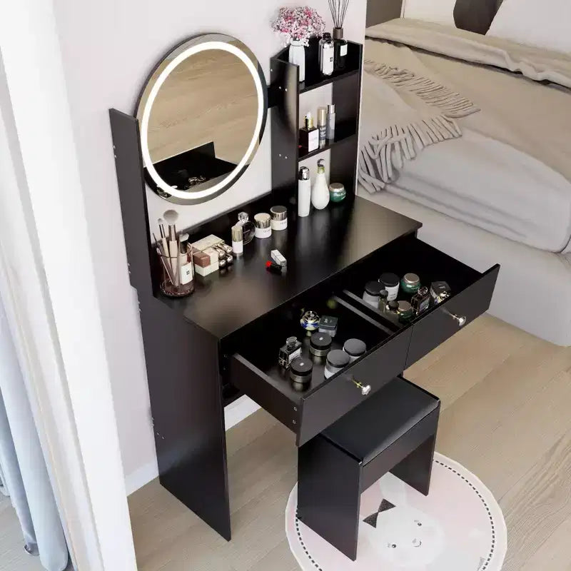 Vanity Desk with Mirror and Lights Makeup Vanity Table Set with Power Outlets and Chair 3 Lighting Colors Makeup Desk with 3 Drawer