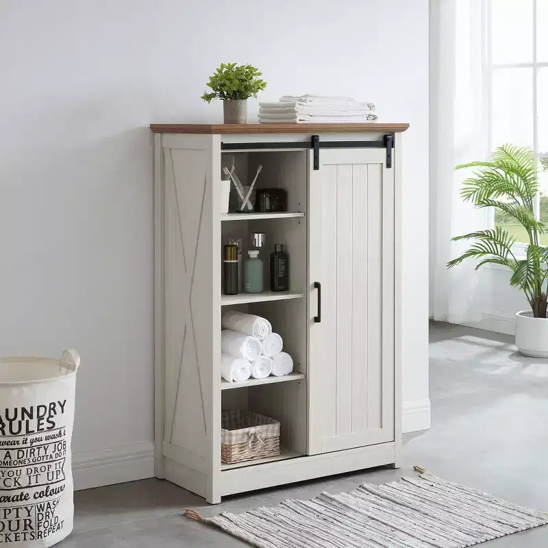 GDFStudio Isador Farmhouse 5-Drawer Wood Dresser with Sliding Barn Door
